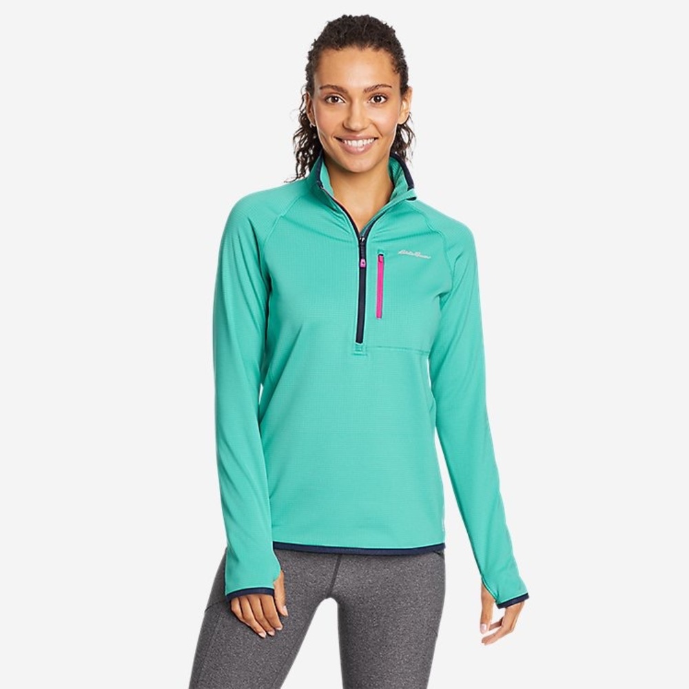 NWT Eddie Bauer FreeHeat High Route Grid Fleece Top 1/4-Zip Thumb Holes Small